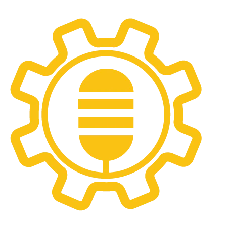 Icon eines Zahnrades, kombiniert mit einem Mikrofon, zum Thema Podcast Konzept & Technik